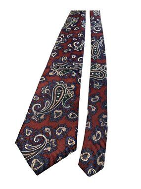 Mario Valentino Silk Tie Necktie Mens Silk Burgundy Blue Paisley Pattern